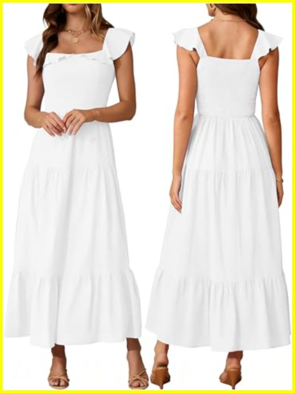Women's Sleeveless Square Neck Maxi Dress with Ruffle Hem
